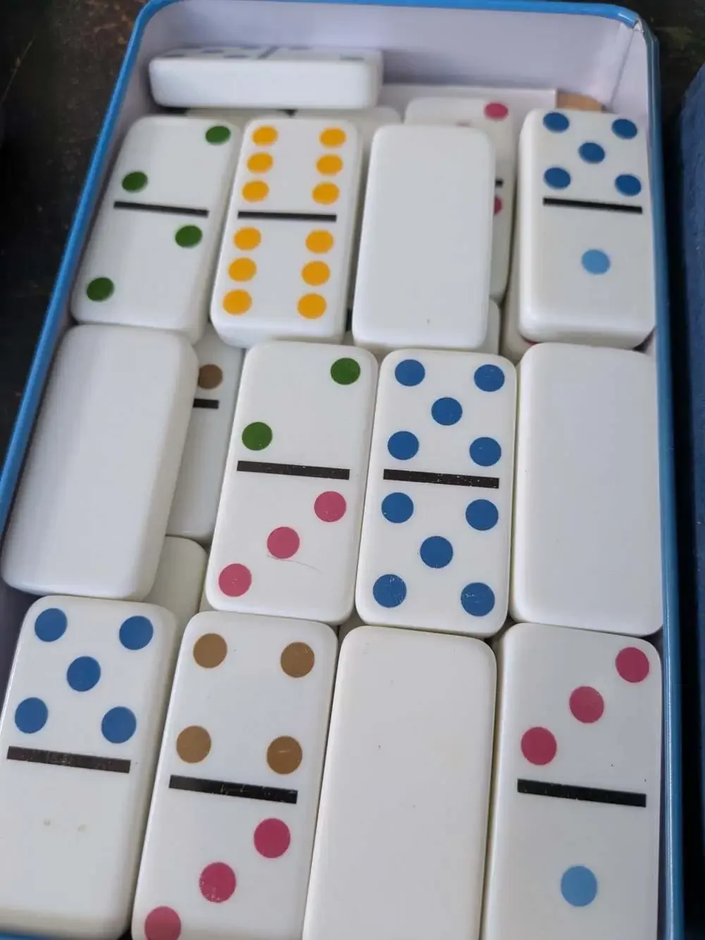 Cardinal Industries Double Six Color Dot Dominoes Set with Blue Box